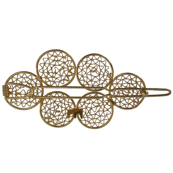 1990s Open Design Gold Plated Circular Wire Geometric Handcrafted Barrette - Picture 2 of 4